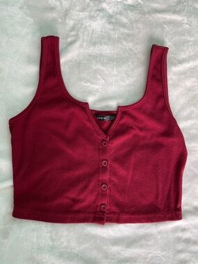 SHEIN Burgundy Ribbed Button-Front Crop Top